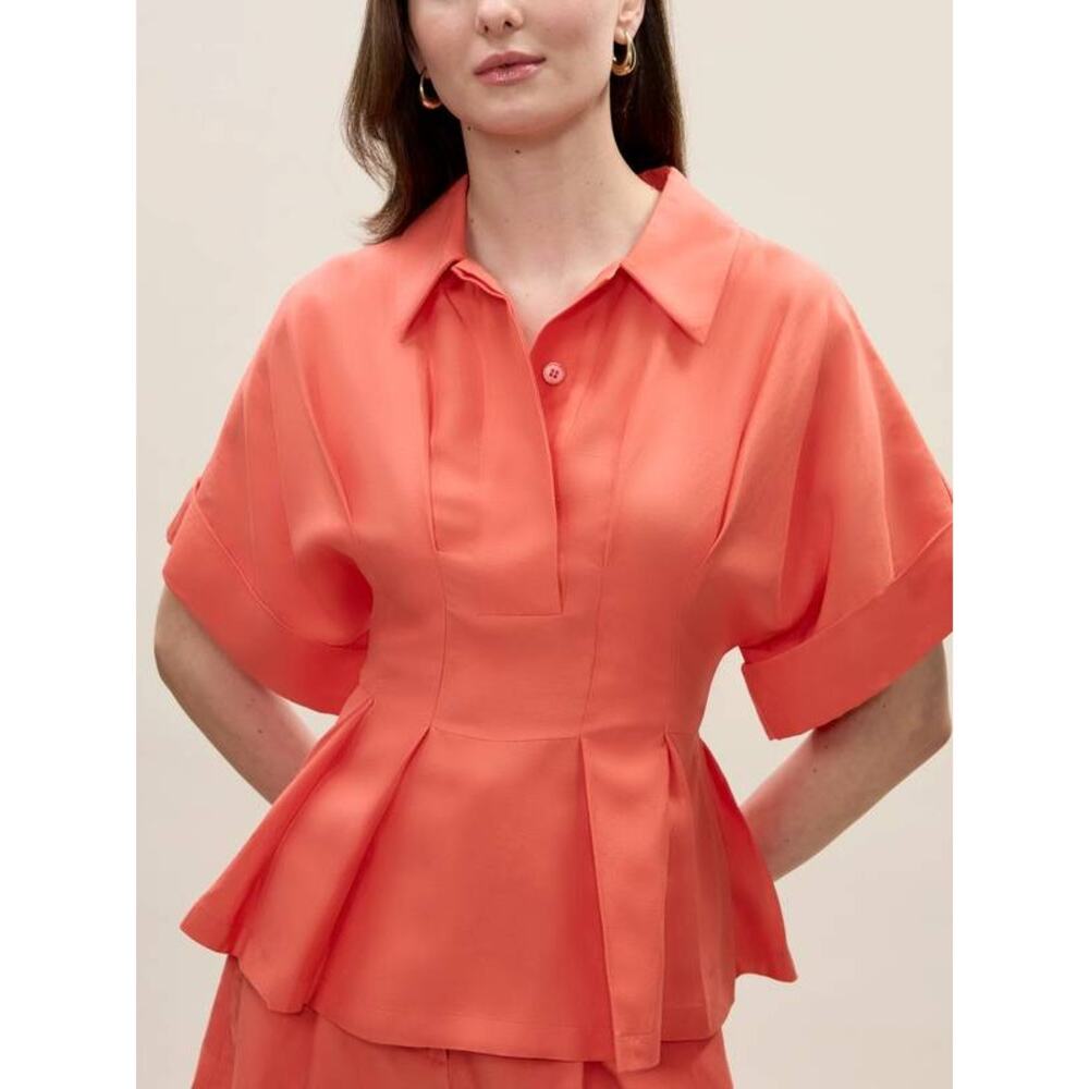 Rebecca Taylor Lena Shine Top in Coral US 4 S NWT Quiet Luxury Coastal Chic